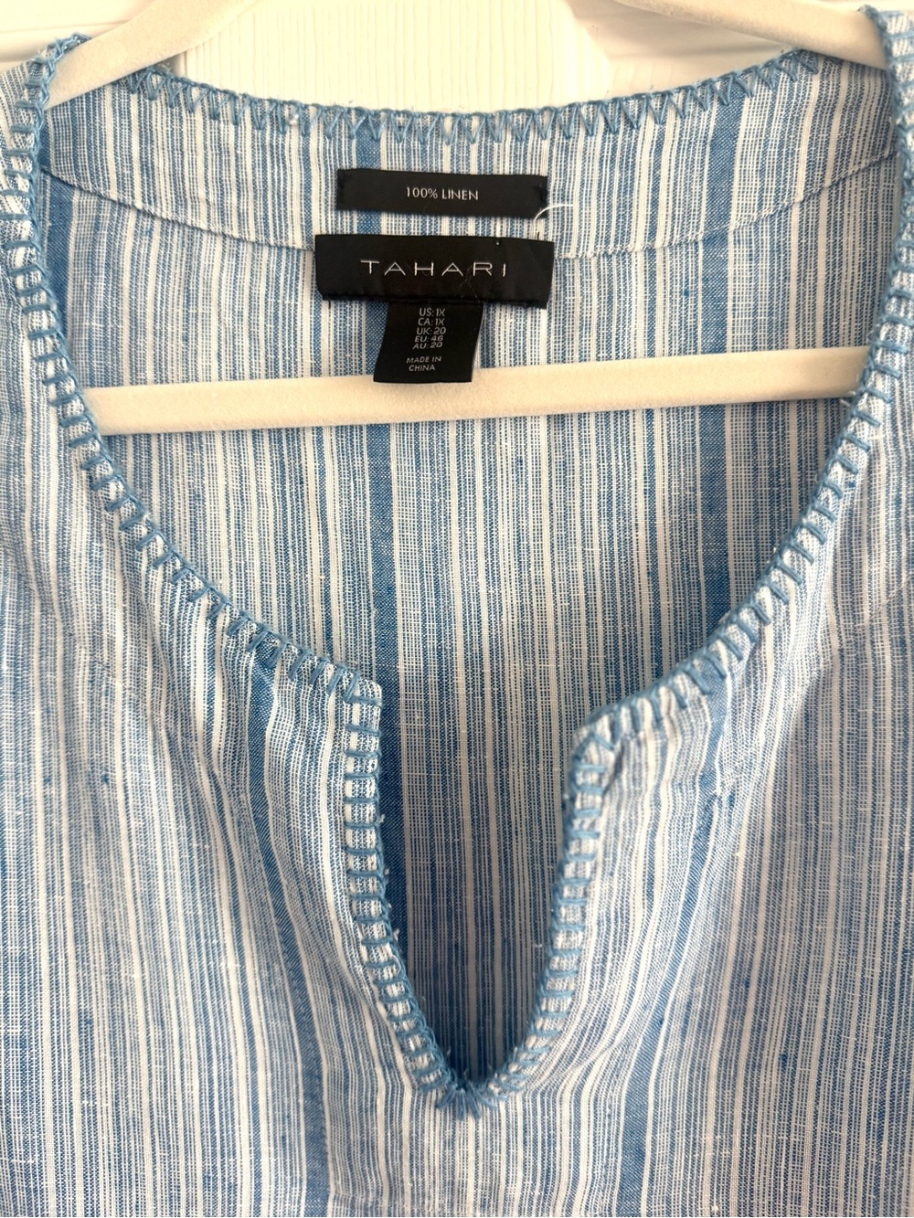Tahari Linen Light Blue Striped Ruffle Sleeve Top 1X - Picture 6 of 10